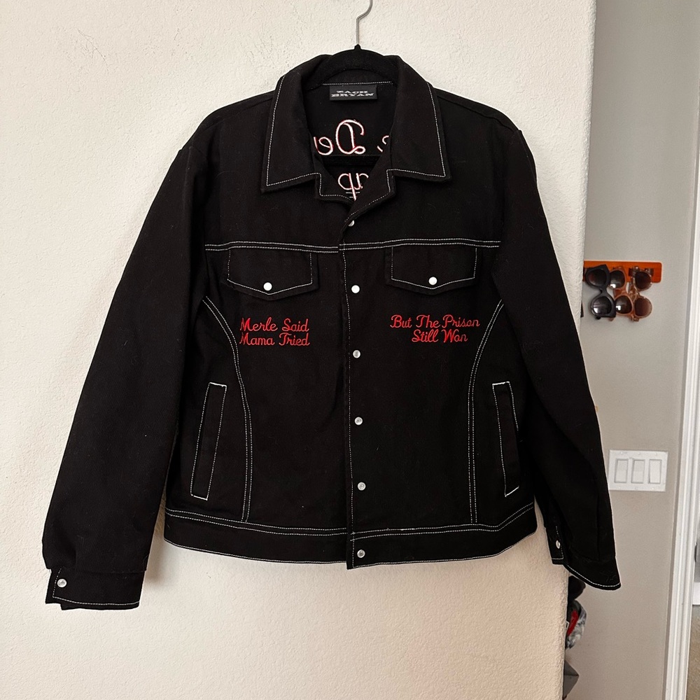 Zach Bryan ‘Devil Can Scrap’ black denim jacket size S unisex